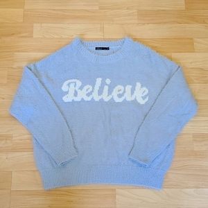 Nikkak Light Blue Round Neck Sweater Believe Logo  Size M